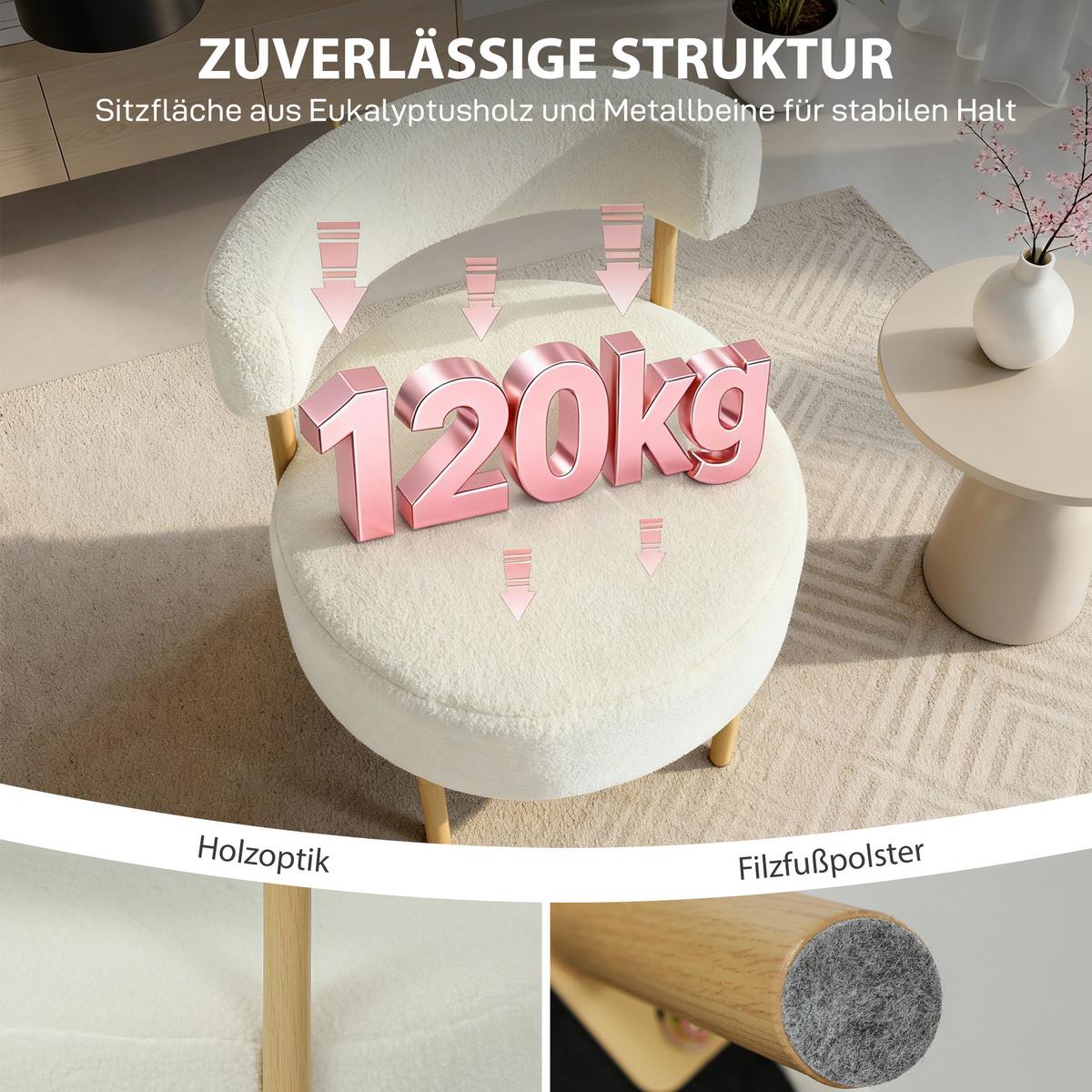 RELAXSESSEL mit Sherpa-Fleece Metallbeinen in Holzoptik Weiß - Eukalyptusholzfarben/Creme, Holz/Textil (67/71/67cm) - HOMCOM