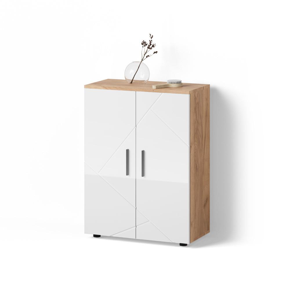 MIDISCHRANK Ronco Weiß Hochglanz/Goldkraft Eiche 60 x 81 cm - Honigeiche/Weiß Hochglanz, Holzwerkstoff (60/81/30cm) - Livinity®
