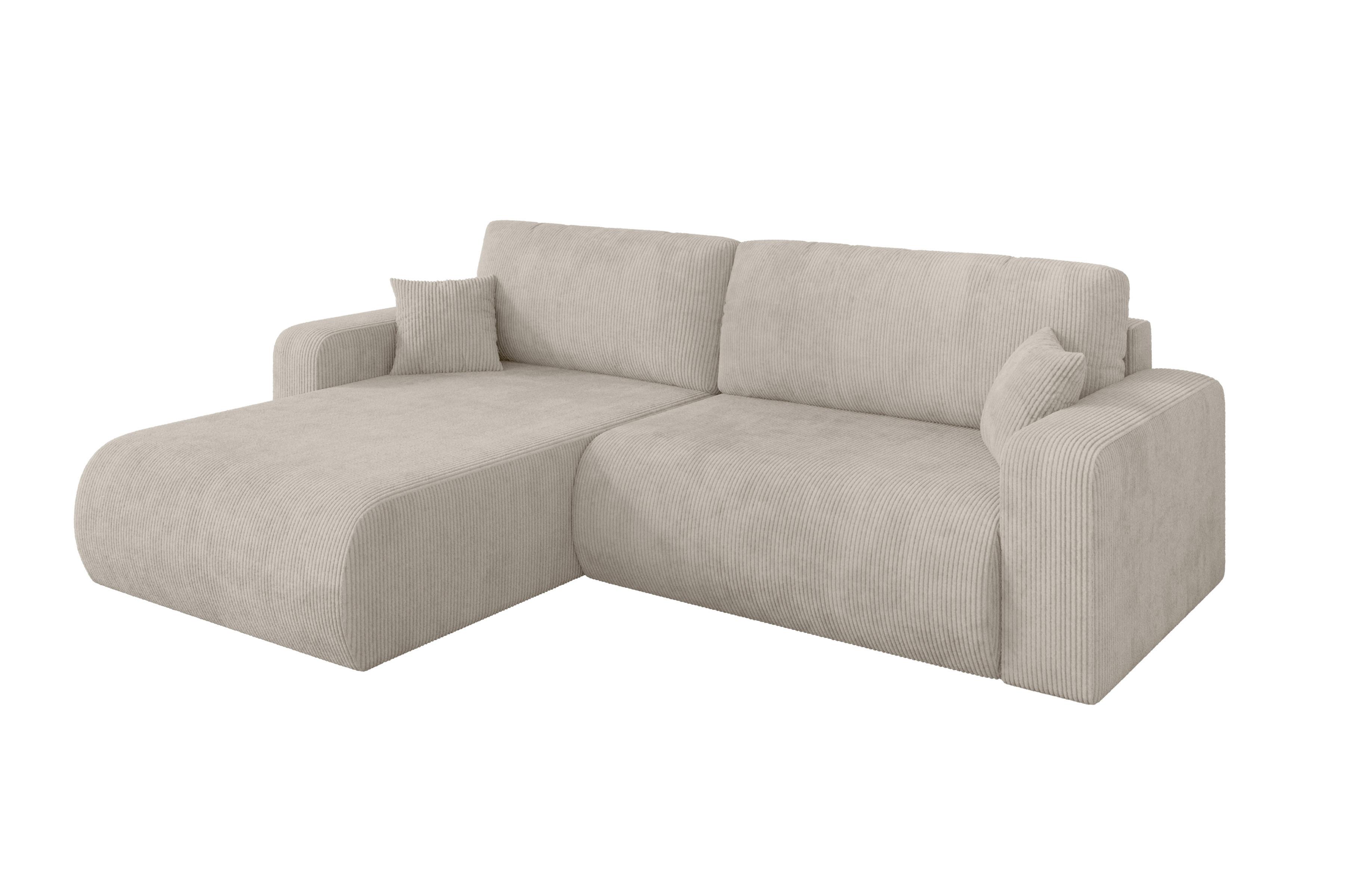 ECKSOFA mit Schlaffunktion Ottomane Links BERY-L 276x193x88 Creme Cord - Ecru/Creme, Holzwerkstoff/Kunststoff (276/193cm) - ALTDECOR