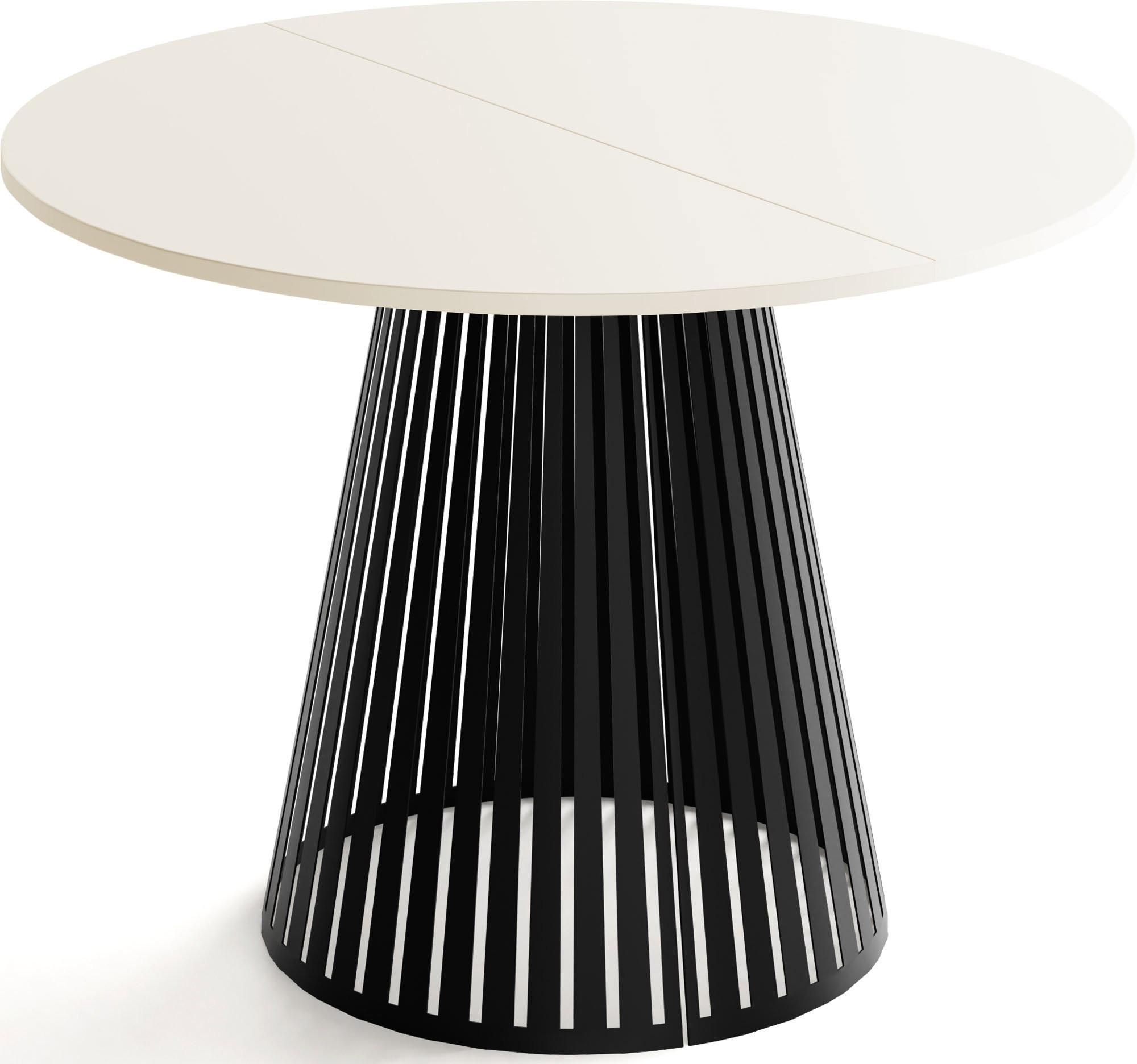 ESSTISCH Naro rund ausziehbar mit Schwarzem Lamellen-Metallgestell, Beige Cashmere 100-180/100/76 cm - Kaschmir/Beige, Holzwerkstoff/Metall (100/176/76cm) - WFL GROUP