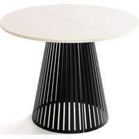 ESSTISCH Naro rund ausziehbar mit Schwarzem Lamellen-Metallgestell, Beige Cashmere 100-180/100/76 cm - Kaschmir/Beige, Holzwerkstoff/Metall (100/176/76cm) - WFL GROUP
