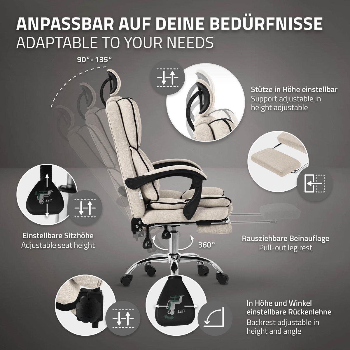 BÜROSTUHL Beige - Beige/Silberfarben, Kunststoff/Metall (66/130.5/59cm) - ML-DESIGN