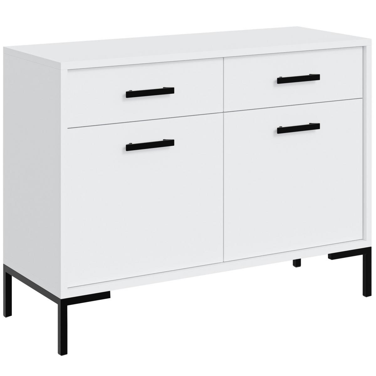 KOMMODE Selena mit 2 Türen und 2 Schubladen, Metallfüße, Selbstschließer, Weiß, 100 cm - Schwarz/Weiß, Holzwerkstoff/Metall (101/85/40cm) - Beautysofa