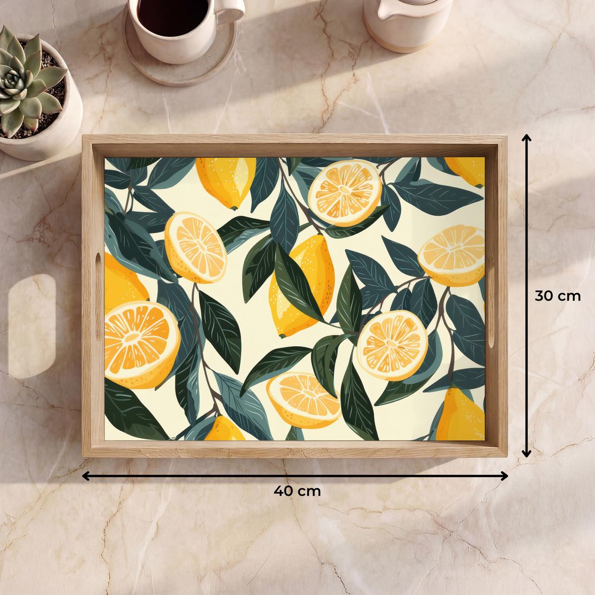 TABLETT Zitronen - Früchte - Blätter - Gelb - Grün - Beige 40x30 cm - Gelb, Holz (40/5/5cm) - OnlyWow