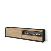 LOWBOARD, Eiche Schwarz, Elektrokamin, 207/37/50cm - Eichefarben, Holzwerkstoff (207/50/37cm) - Skraut Home