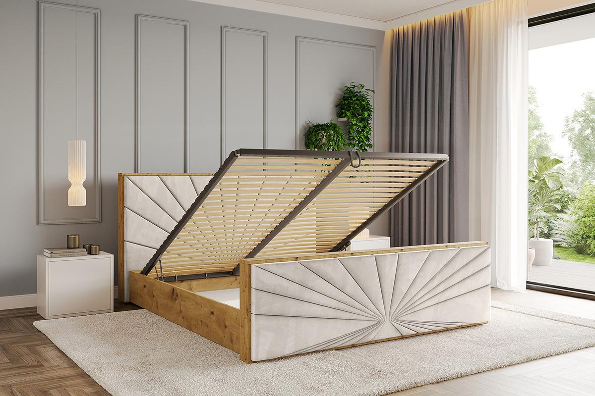 POLSTERBETT mit Bettkasten, Fußteil und Lattenrost, Boxbett mit Matratze H3/H4 - ENZO6-Z 160x200 Beige - Beige, Holzwerkstoff/Textil (160/200cm) - ALTDECOR