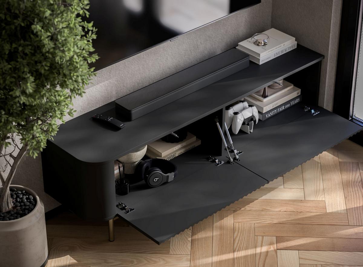 TV-LOWBOARD Aurora Schwarz matt 140 cm mit goldenem Metallrahmen - Goldfarben/Schwarz, Holzwerkstoff/Metall (140/44/35cm) - Meble Lindner