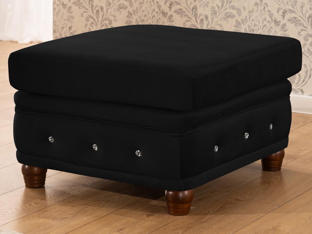 HOCKER Chesterfield Cleo Blink Schwarz Samt mit Kristallsteppung und braunen Massivholzfüßen - Schwarz/Braun, Holz/Textil (75/45/70cm) - S-Style Möbel