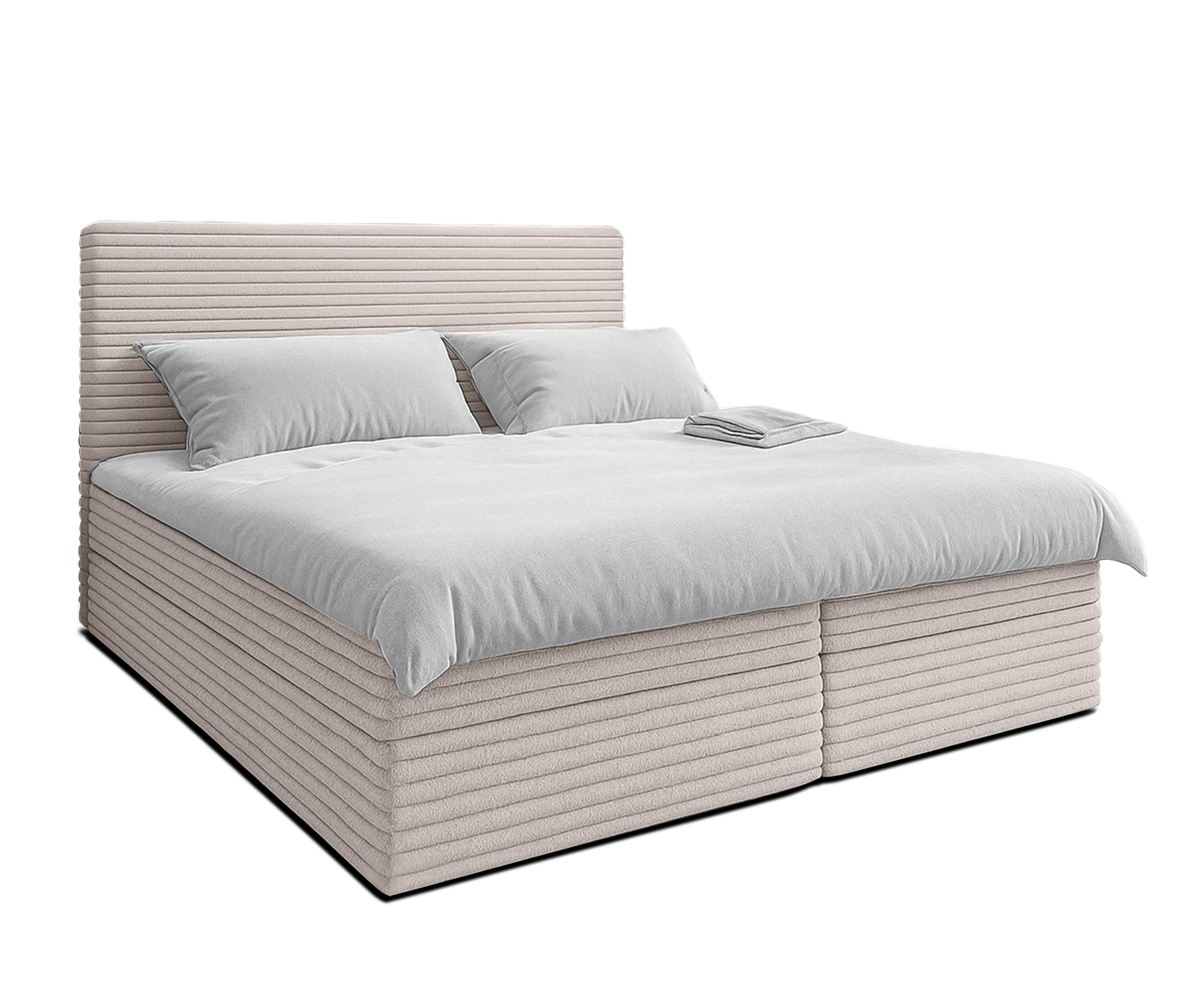 BOXBETT SEVDAYLA 180x200 cm mit Bettkasten und Matratze - Beige + TOPPER - Beige/Schwarz, Holz/Holzwerkstoff (180/200cm) - AX Living