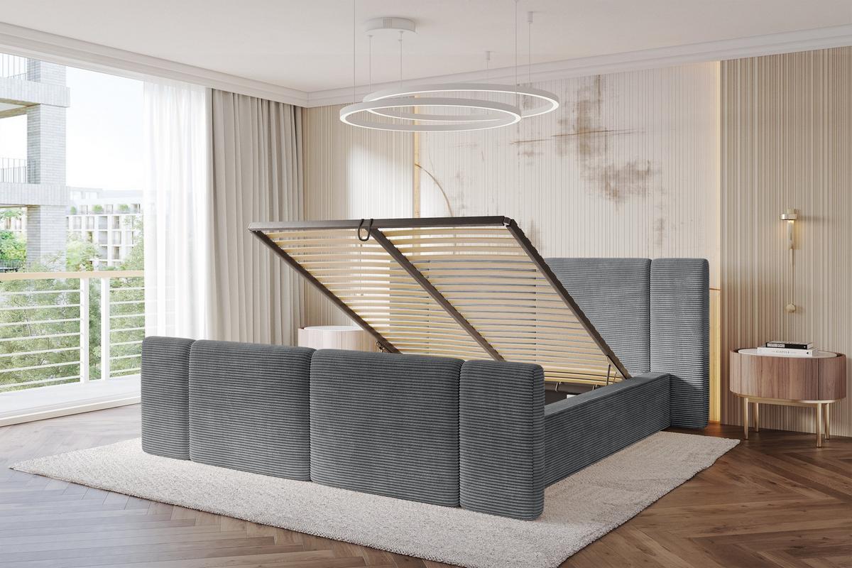 POLSTERBETT mit Bettkasten, Fußteil und Lattenrost, Bett mit Matratze H3/H4 - RIVO-Z 180x200 Dunkelgrau - Graphitfarben, Holzwerkstoff/Textil (180/200cm) - ALTDECOR