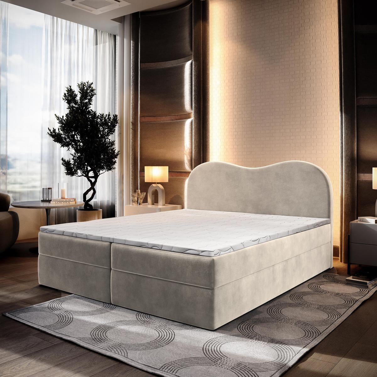 BOXBETT FLUVIA M 140x200 cm mit Matratze und Topper - Creme - Creme, Holz (140/200cm) - MASSENO