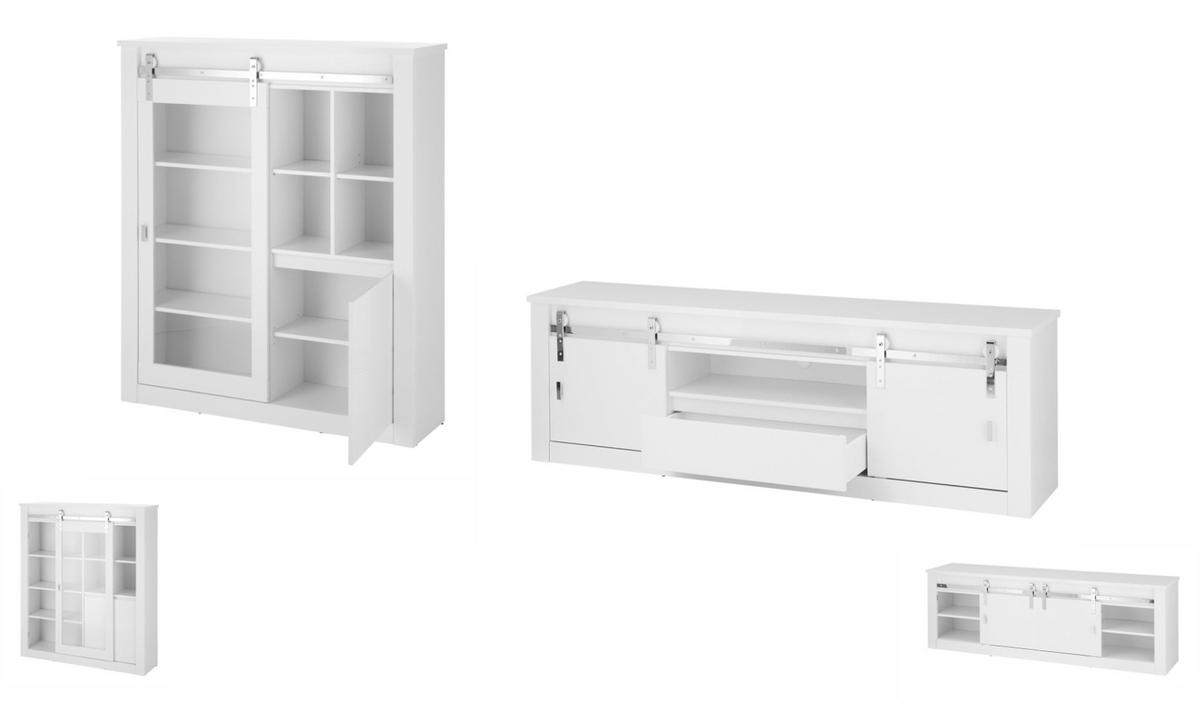 WOHNWAND weiß Hochglanz 2-teilig, Wohnkombination inklusive LED-Beleuchtung - Chromfarben/Weiß Hochglanz, Glas/Holzwerkstoff (349/153/43cm) - Furn.Design