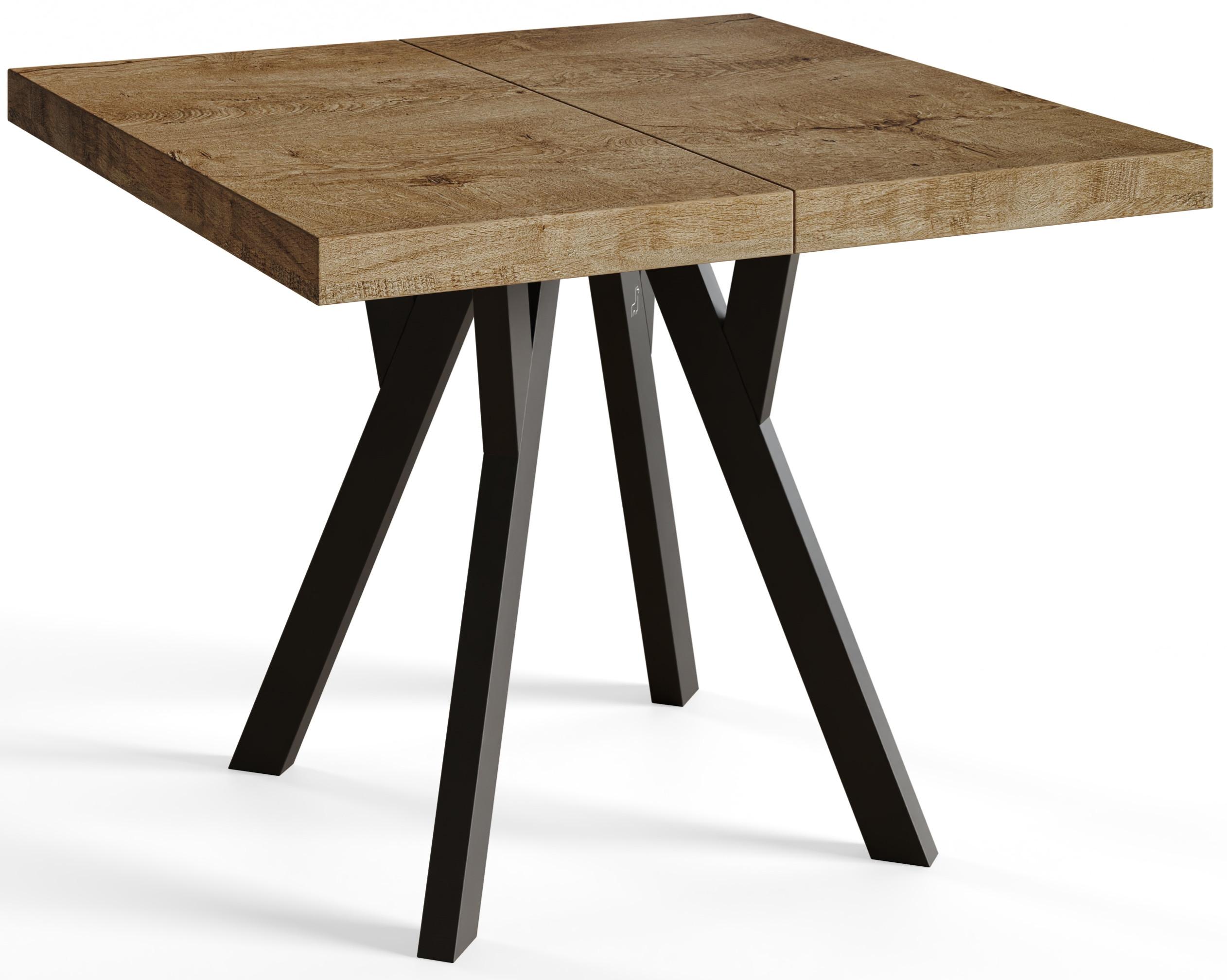 QUADRATISCHER Esstisch ausziehbar – Moderner Wohnzimmertisch und Küchentisch – Tisch mit Holzbeinen, Durchmesser 90 cm - 190 cm - Farbe LEFKAS - Dunkelbraun/Schwarz, Holzwerkstoff (90/90/77cm) - Alpi-Möbel