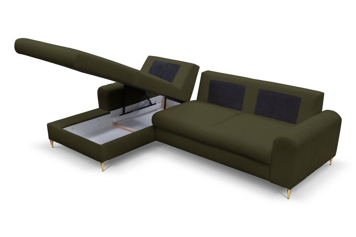 ECKSOFA VERONA L-S Olivgrün Geflochtener Stoff mit Schlaffunktion - Olivgrün, Holz (251/164cm) - MASSENO