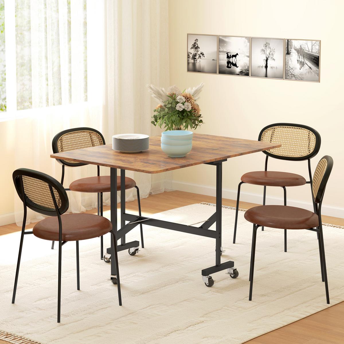 ESSTISCH Klappbar Küchentisch mit Rollen Bremsen für 4-6 Personen Rustikal-Braun - Schwarz/Braun, Holzwerkstoff/Metall (120/80/73cm) - HOMCOM