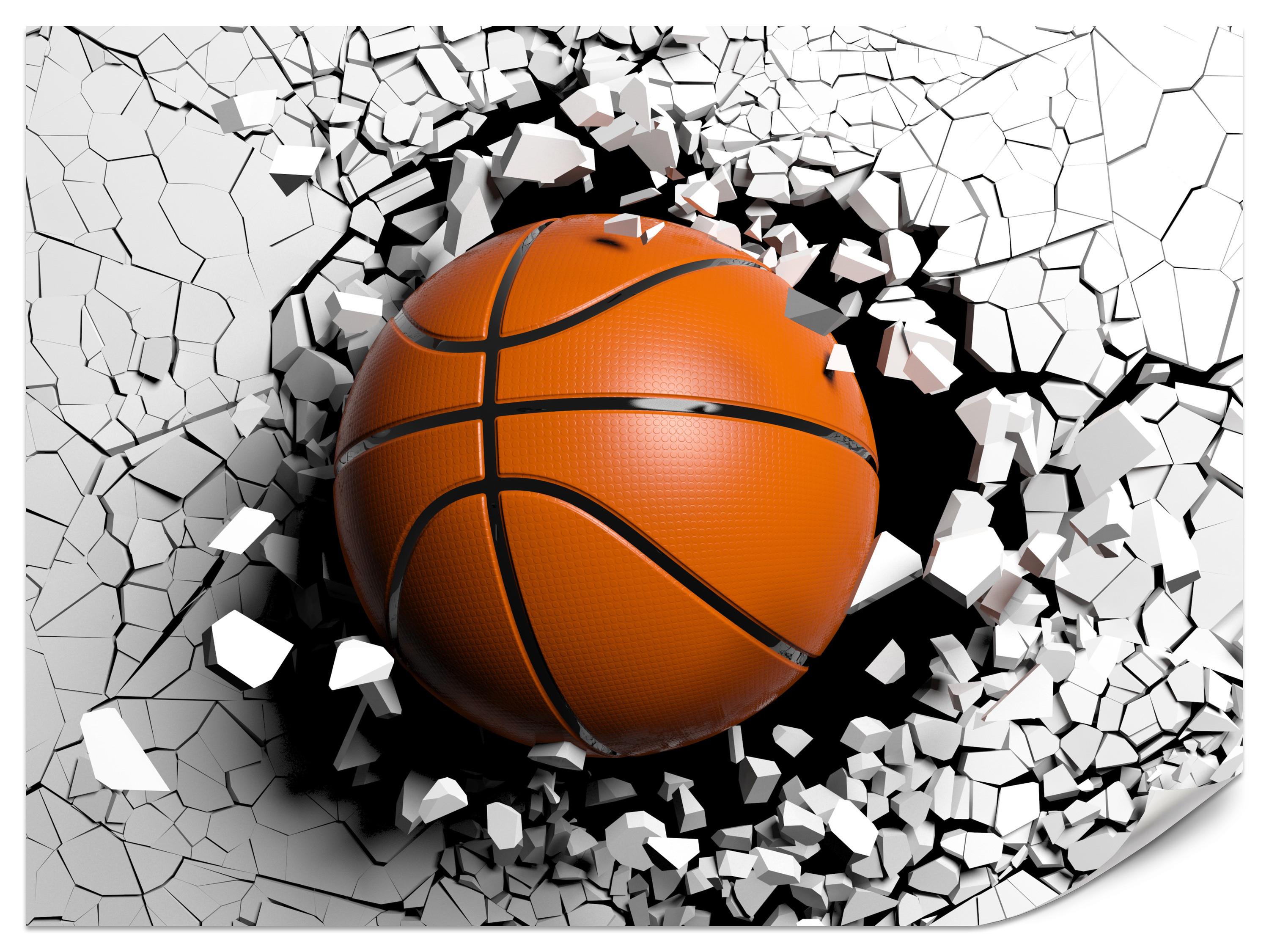 FOTOTAPETE für Jugendzimmer Basketball Wandbruch Sport 450x315 - Schwarz/Orange, Papier (450/315cm) - Muralo