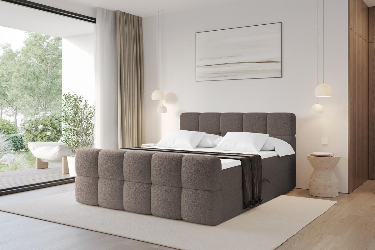 BOXBETT mit Matratze H4 - FAMA-Z - 120x200 cm Braun Quelle - Braun, Holzwerkstoff - ALTDECOR