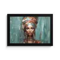 POSTER MIT RAHMENGERAHMTES BILD Frau - Kunst - Schmuck - Porträt 30x20 cm - Blaugrau, Papier (30/20cm) - MuchoWow