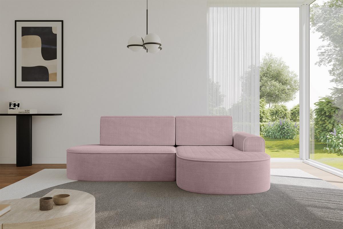 ECKSOFA mit Schlaffunktion und Bettkasten Ottomane Rechts MARI-L1-S - 283x167x73 cm Rosa Cord - Schwarz/Rosa, Holzwerkstoff/Kunststoff (167/283cm) - ALTDECOR