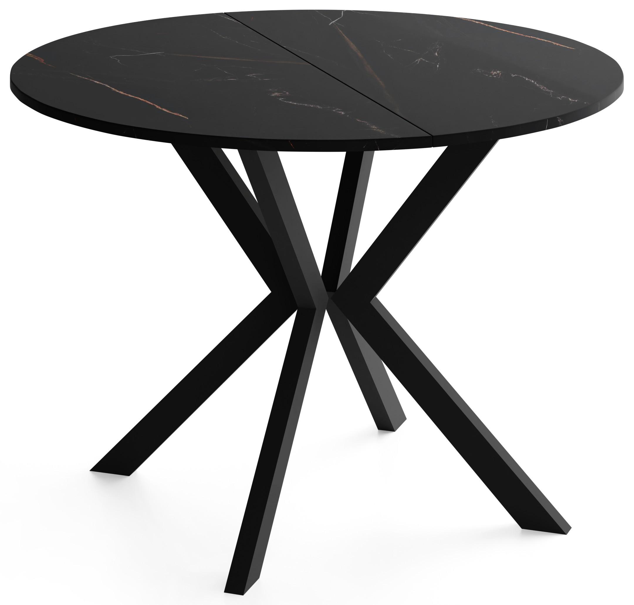 ESSTISCH Valio rund oval ausziehbar verlängerbar mit schwarzen Metallbeinen, Schwarz Marmor Kupfer 100-140/100/76 cm - Schwarz/Kupferfarben, Holzwerkstoff/Metall (100/140/76cm) - WFL GROUP