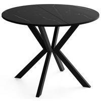 ESSTISCH Valio rund oval ausziehbar verlängerbar mit schwarzen Metallbeinen, Schwarz Marmor Kupfer 100-130/100/76 cm - Schwarz/Kupferfarben, Holzwerkstoff/Metall (100/130/76cm) - WFL GROUP