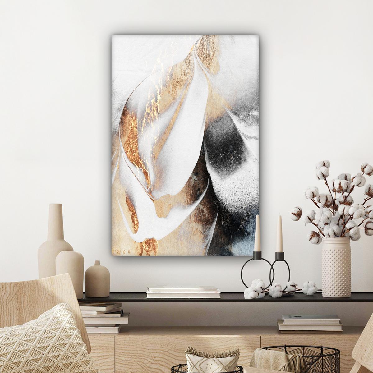 LEINWANDBILD Luxus - Abstrakt - Gold - Weiß Wanddeko Schlafzimmer 60x90 cm - Goldfarben, Textil (60/90cm) - MuchoWow