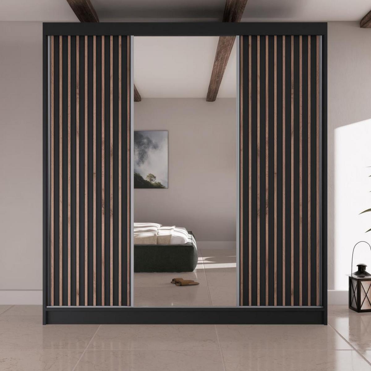 SCHWEBETÜRENSCHRANK Lico II 200/61/215 schwarz - Schwarz, Holzwerkstoff (200/215/61cm) - Beautysofa