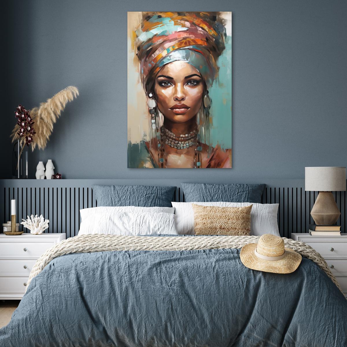 POSTER Frau - Kunst - Schmuck - Porträt Wandbild Schlafzimmer 80x120 cm - Blaugrau, Papier (80/120/0.1cm) - MuchoWow