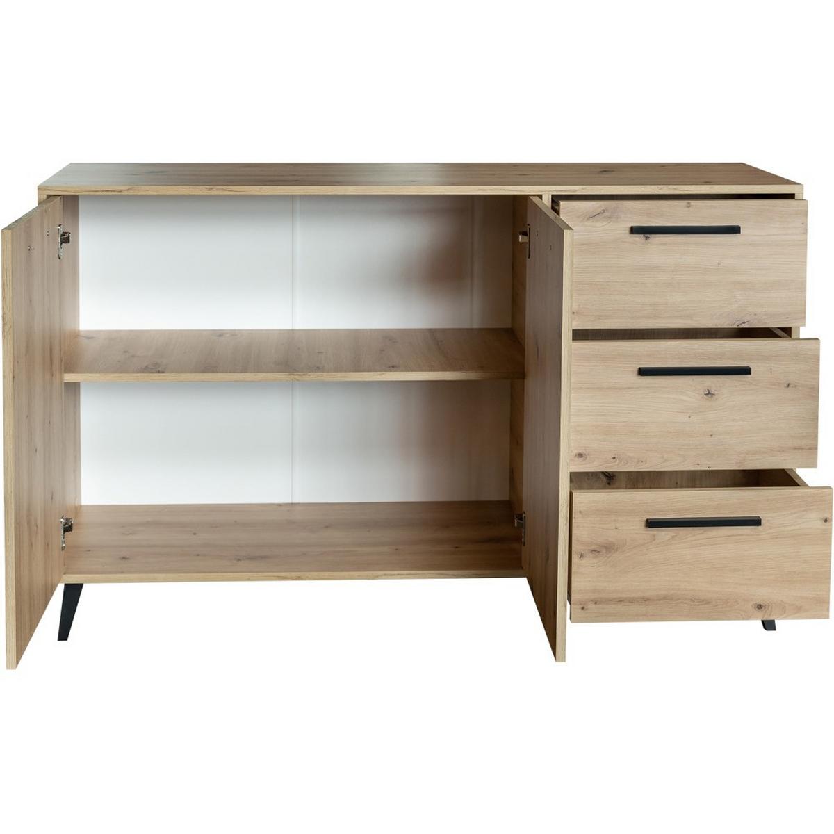 KOMMODE Kavo mit 2 Türen und 3 Schubladen, eiche Artisan - Schwarz/Eiche Artisan, Holzwerkstoff (138/85/41cm) - Beautysofa