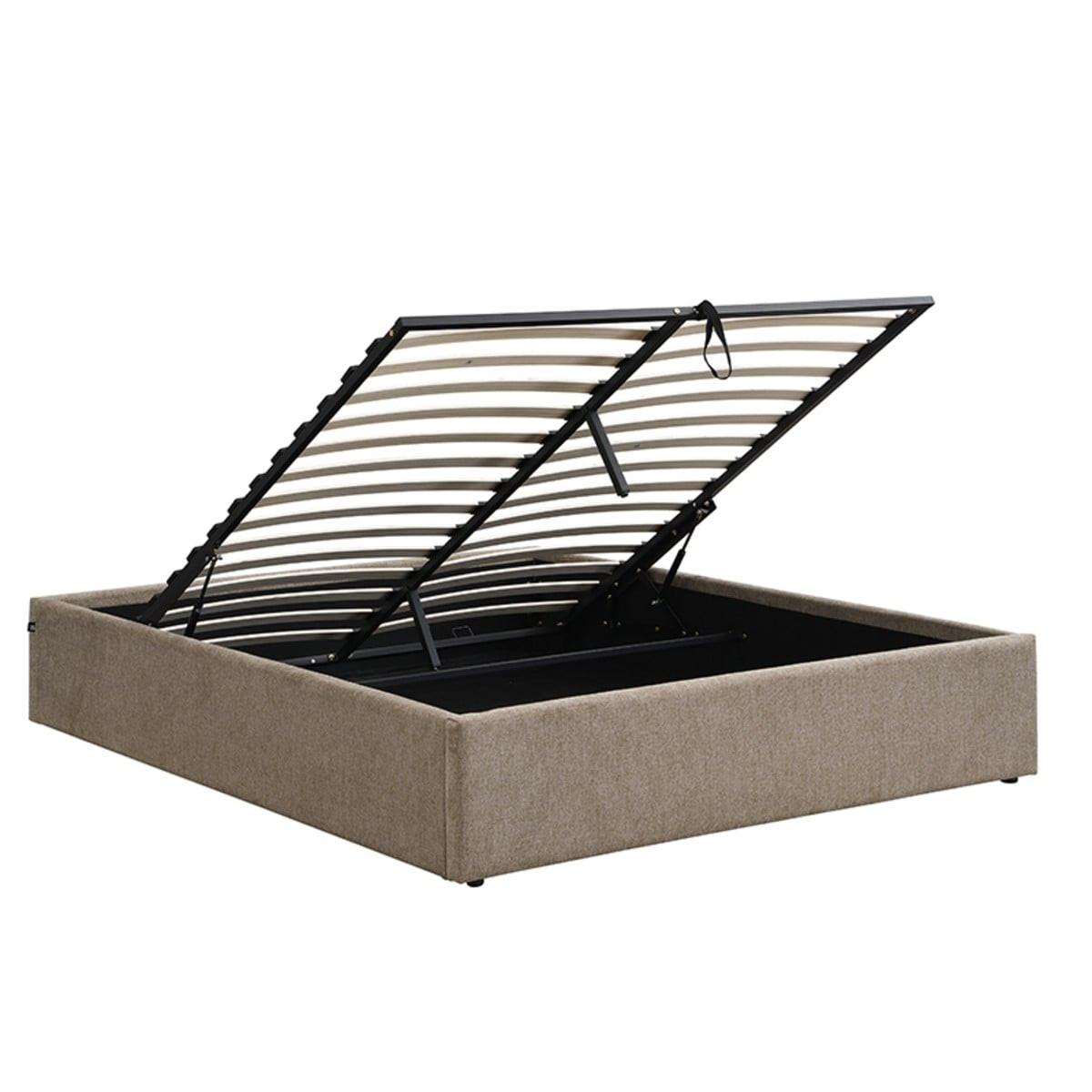 BETT mit Bettkasten 140 x 190 cm aus meliertem Stoff 150/36,50/204 cm - Braun, Holz (190/140cm) - Calicosy