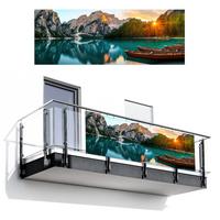 BALKON-SICHTSCHUTZ See - Berge - Sonnenuntergang - Boot Balkon Deko 300x110 cm - Petrol, Kunststoff (300/110cm) - MuchoWow