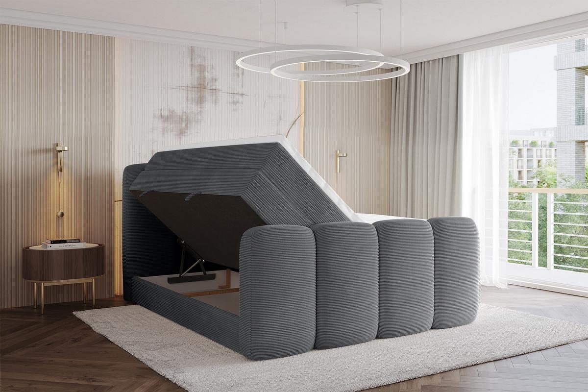 BOXBETT mit Matratze H3|H4 und Lattenrost - NINA-Z KING - 200x200 cm Poso - Dunkelgrau - Taupe, Holzwerkstoff (200/200cm) - ALTDECOR
