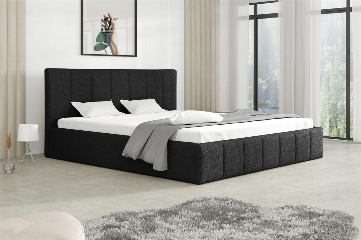 POLSTERBETT Detroit Komplettset - Schwarz, Holzwerkstoff/Textil (160/200cm) - Fun Möbel