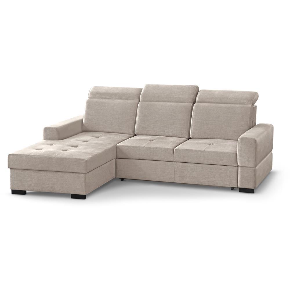 ECKSCHLAFSOFA Alex Mini beige links - Beige/Schwarz, Textil (245/185cm) - Beautysofa