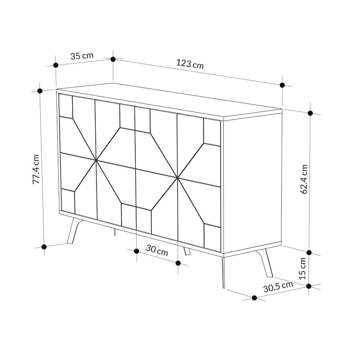 SIDEBOARD mit 4 Türen und dekorierten Türen L123 cm - Dune - Taupe, Holzwerkstoff (35/62.4/16cm) - Calicosy
