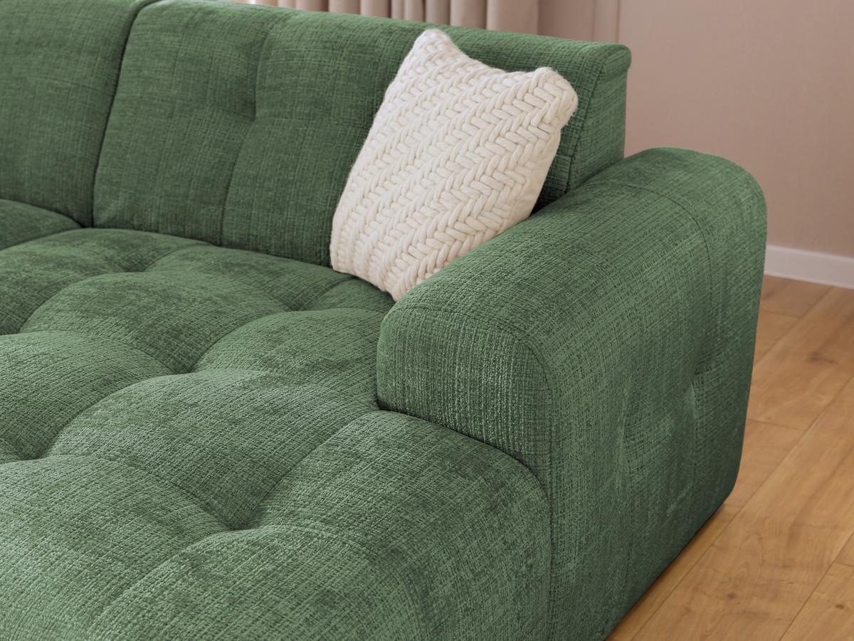 ECKSOFA mit Ottomane rechts, raffinierten Steppungen, Wellenunterfederung, B234/T161/H79 cm, Chenille-Bezug in Grün / 21039 - Schwarz/Grün, Kunststoff/Textil (234/79/161cm) - luma-home