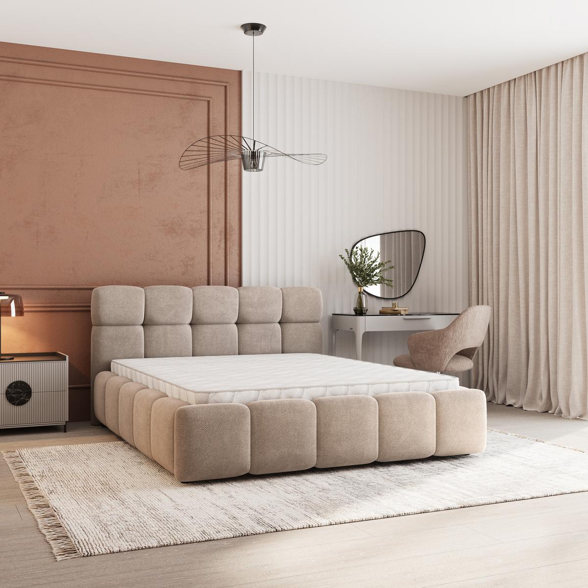 POLSTERBETT FARU SR 200x200 cm mit Bettkästen - Beige - Beige, Holz (200/200cm) - MASSENO