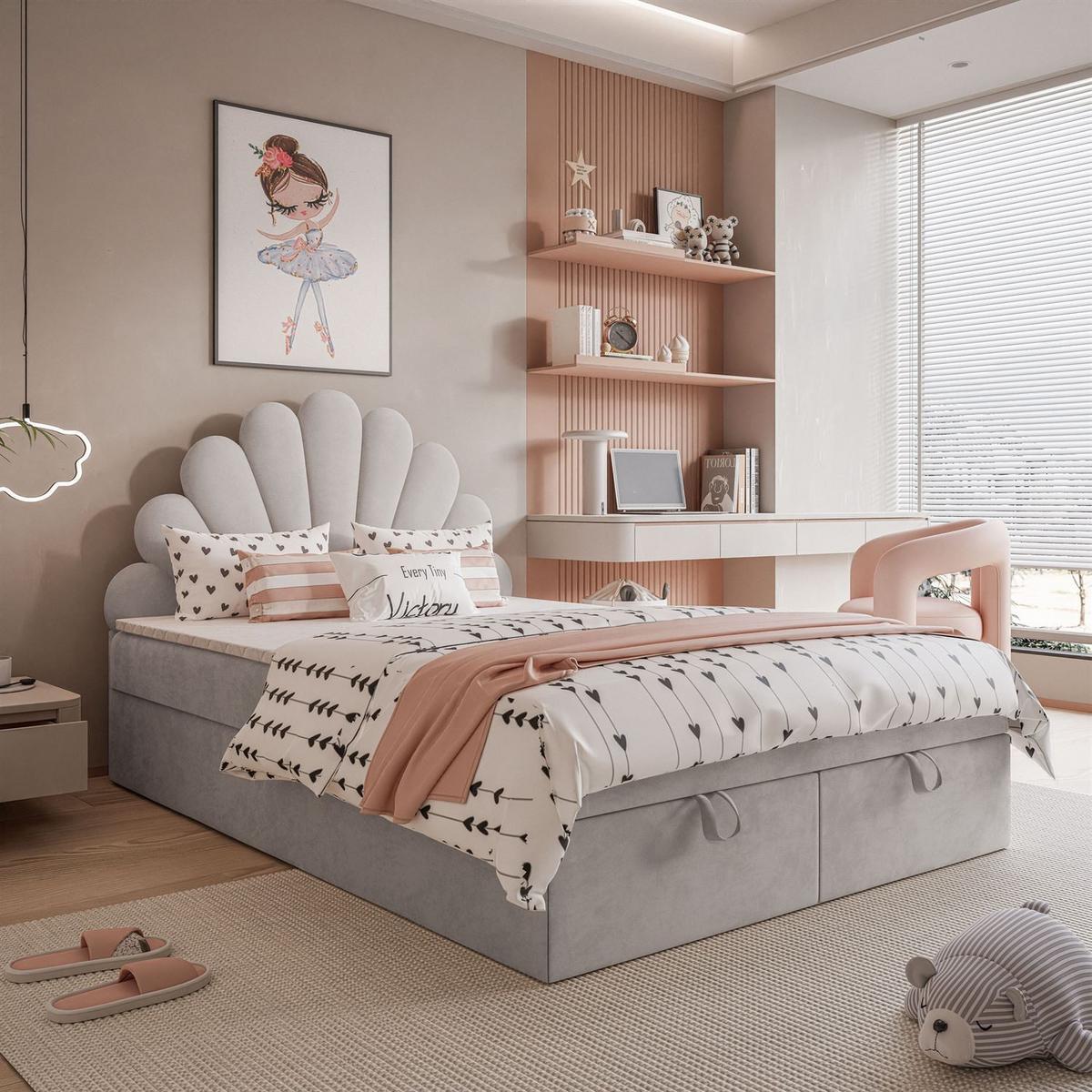 KONTINENTALBETT ASHLEY II mit Federkernmatratze 120x200 cm, Stoff: Jasmine 81, Topper: ja - Grau, Textil (120/200cm) - Lookway