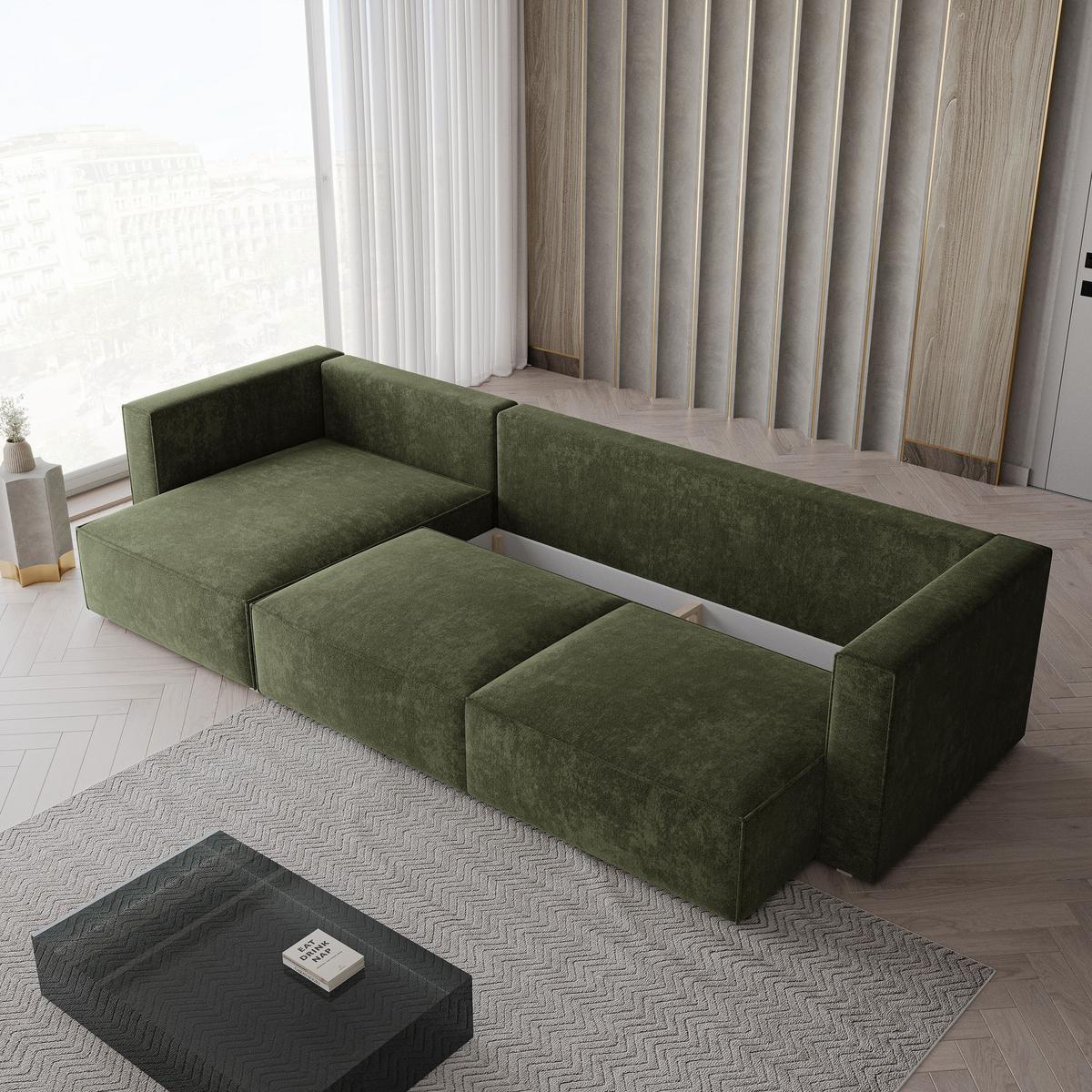 ECKSOFA TOLMO LM Grün Chenille mit Schlaffunktion - Grün, Holzwerkstoff/Textil (347/148cm) - MASSENO