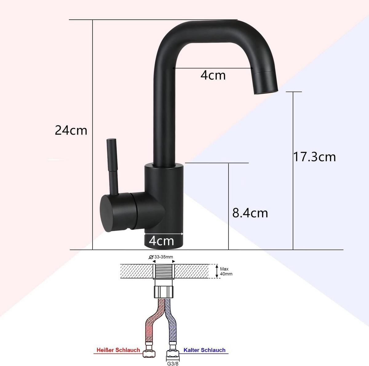 WASCHTISCHARMATUR NORA 24/6/24 cm - Schwarz, Metall (6/24/24cm) - Nettlife