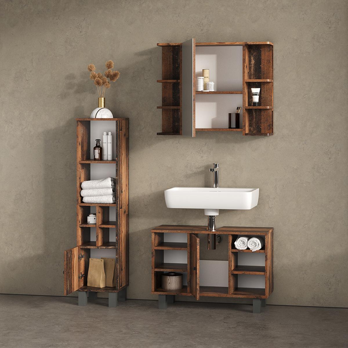 WASCHBECKENUNTERSCHRANK Fucino Antikholz 80 x 54 cm - Alteiche, Holzwerkstoff (80/54/32cm) - Livinity®