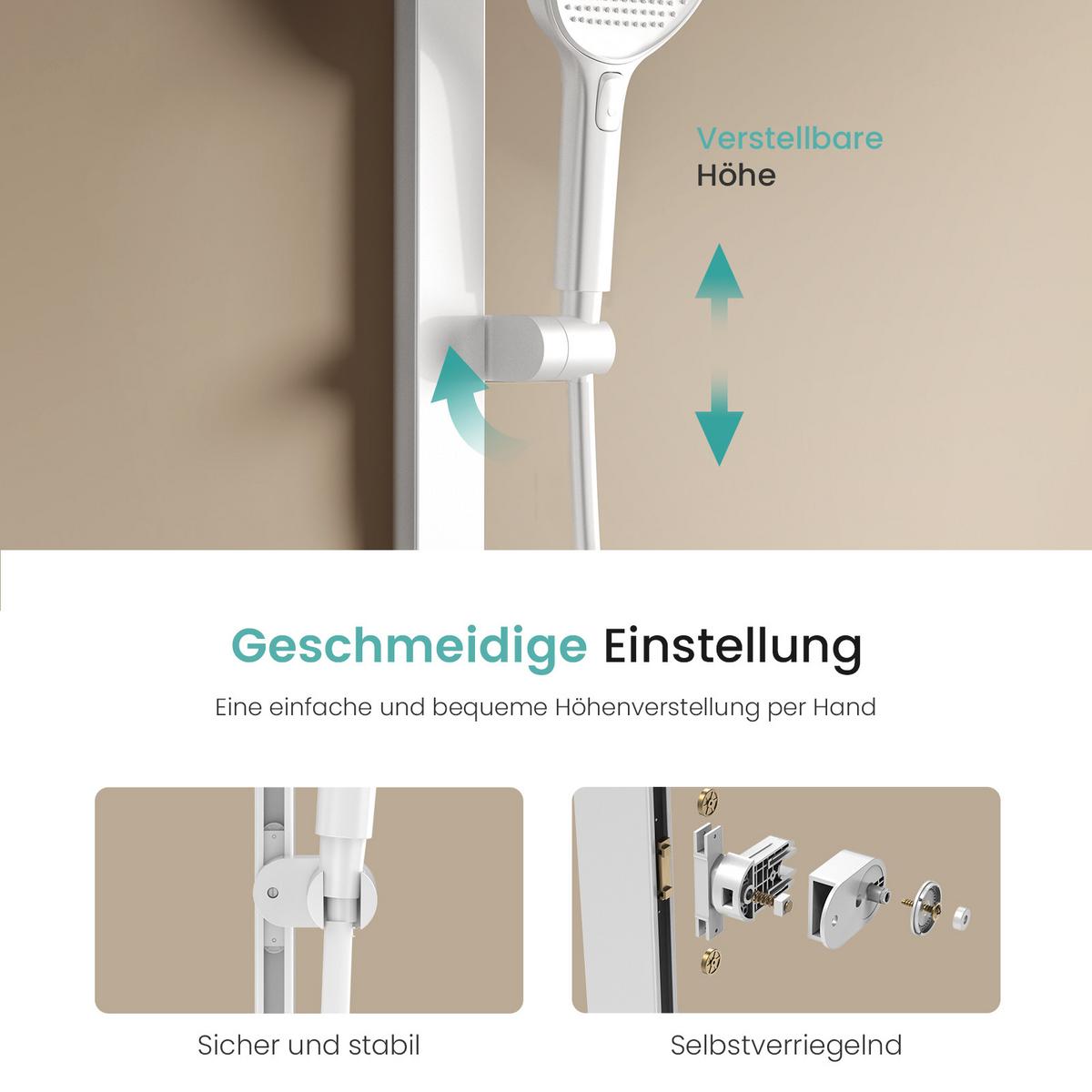 ÜBERKOPFBRAUSESET mit Brausethermostat Weiß 105/40,1/57,3 cm - Weiß, Metall (43.7/112.2/62.5cm) - EMKE
