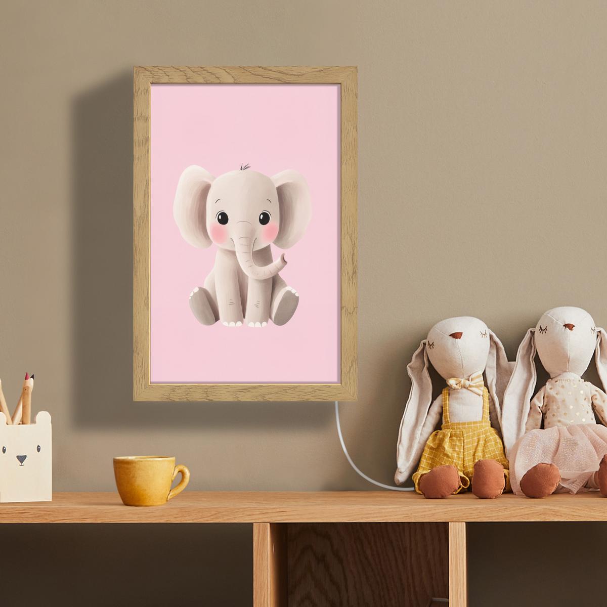 WANDLEUCHTE Elefant - Baby - Rosa - Cartoon 20x30 cm - Hellrosa, Holzwerkstoff (20/30/8cm) - OnlyWow