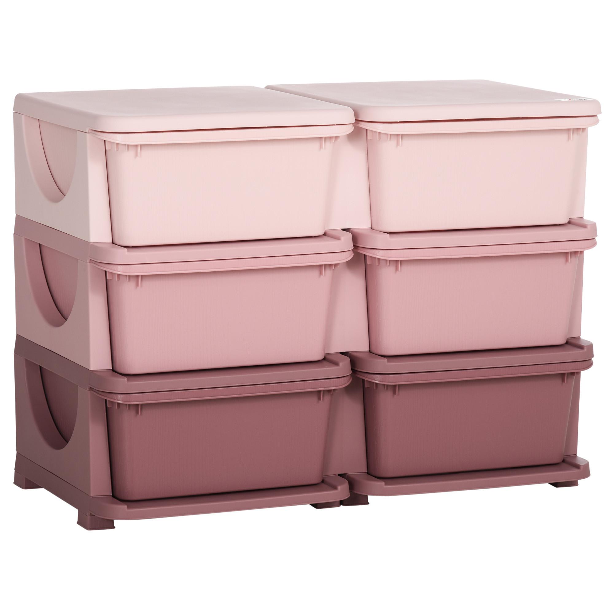 SCHUBLADENSCHRANK, Kunststoff, Rosa/Violett, 75L x 37B x 56,5H cm - Rosa, Kunststoff (37/56.5/75cm) - HOMCOM