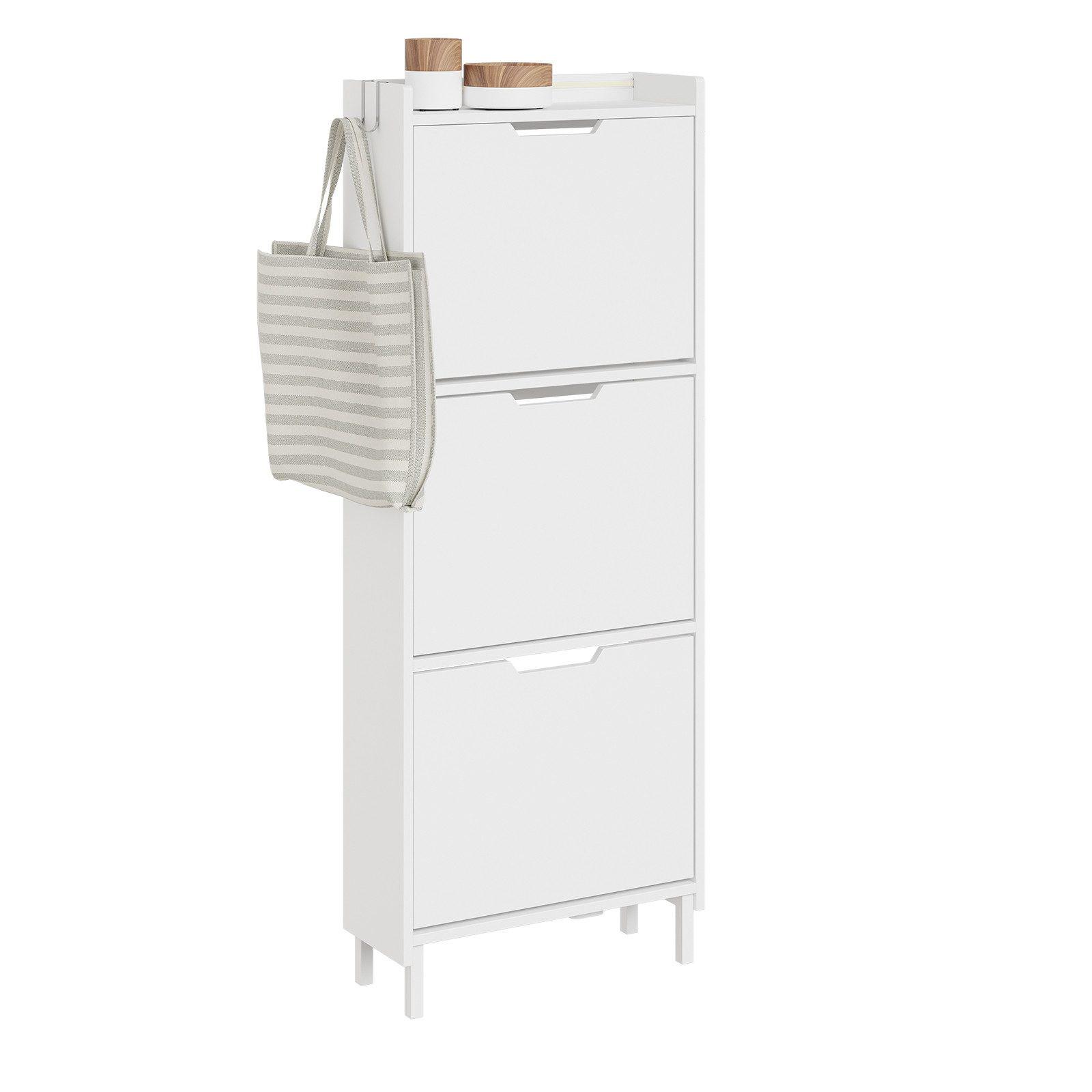 SCHUHSCHRANK mit 3 Klappen und Sensorlicht Weiß 50x19x131cm - Weiß, Holzwerkstoff (19/131/50cm) - SoBuy