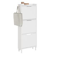 SCHUHSCHRANK mit 3 Klappen und Sensorlicht Weiß 50x19x131cm - Weiß, Holzwerkstoff (19/131/50cm) - SoBuy