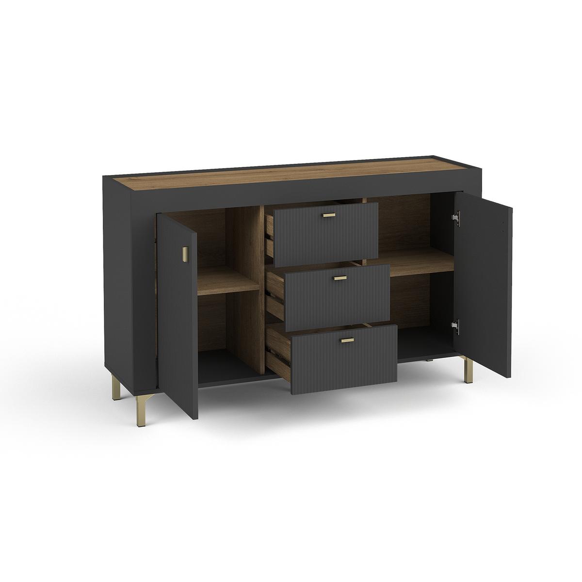 KOMMODE Monta mit 2 Türen und 3 Schubladen, Schwarz - Schwarz, Holzwerkstoff (137/84/40cm) - Beautysofa