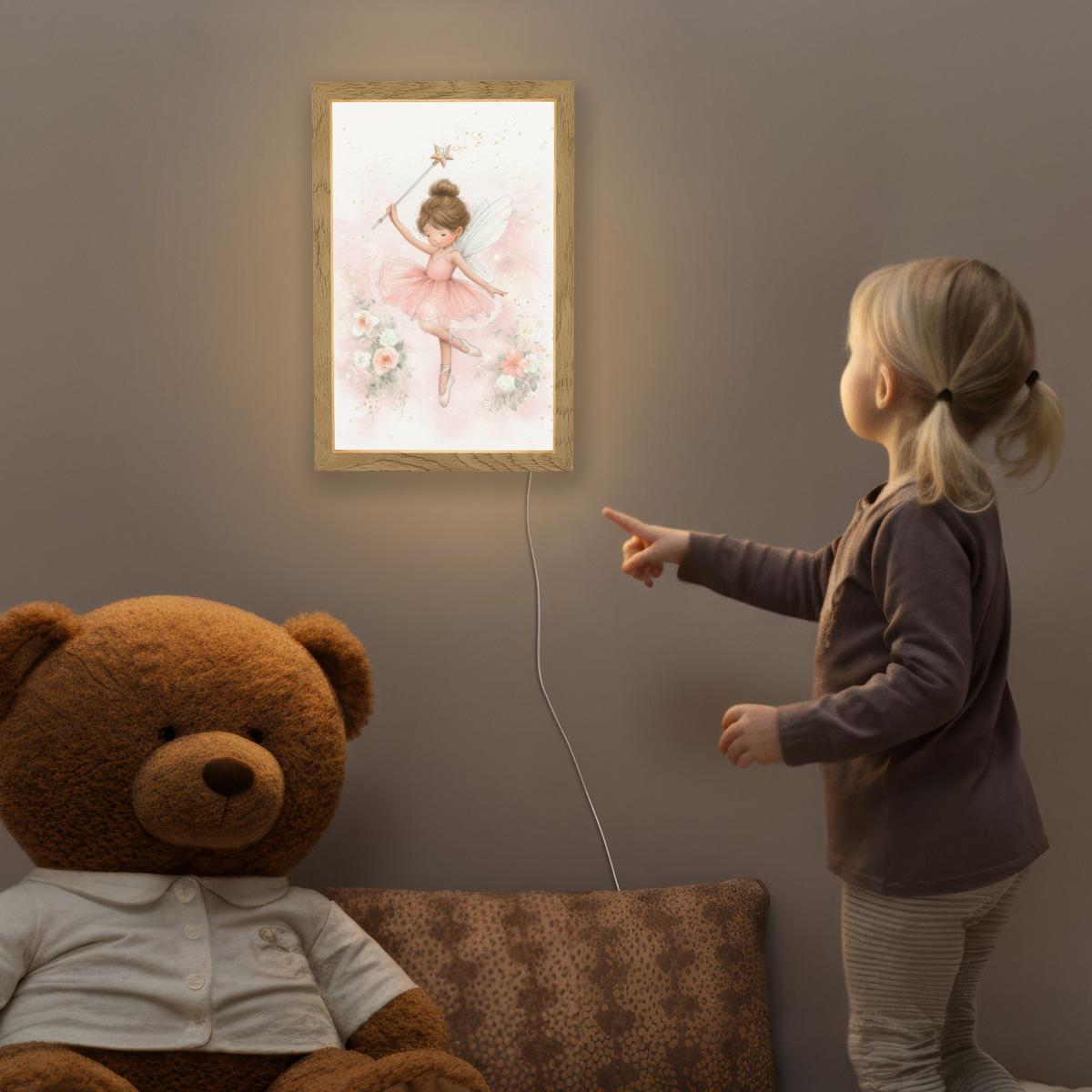 NACHTTISCHLAMPE Ballerina - Fee - Blumen - Rosa 20x30 cm - Rosa, Holzwerkstoff (8/20/30cm) - OnlyWow