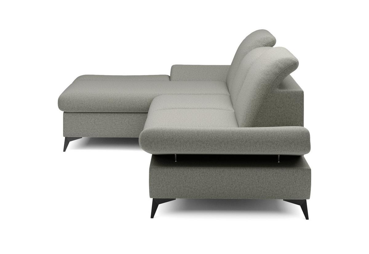 ECKSOFA FELICE L-S Grau Geflochtener Stoff mit Schlaffunktion - Grau, Holz (284/166cm) - MASSENO