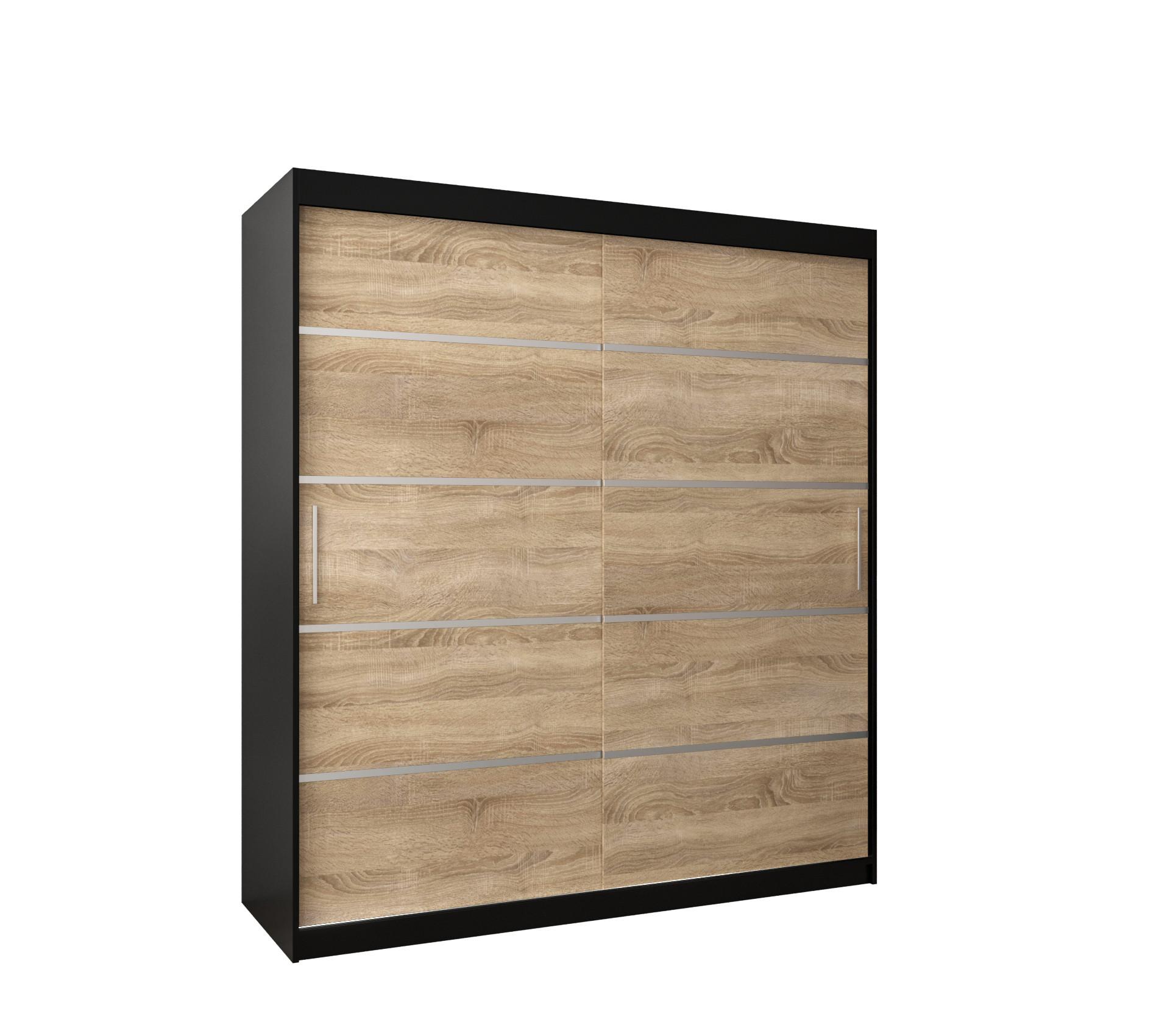 SCHWEBETÜRENSCHRANK 200/180/62 2-türig - Silberfarben/Schwarz, Holz/Kunststoff (180/200/62cm) - MÖBEL KRYSPOL